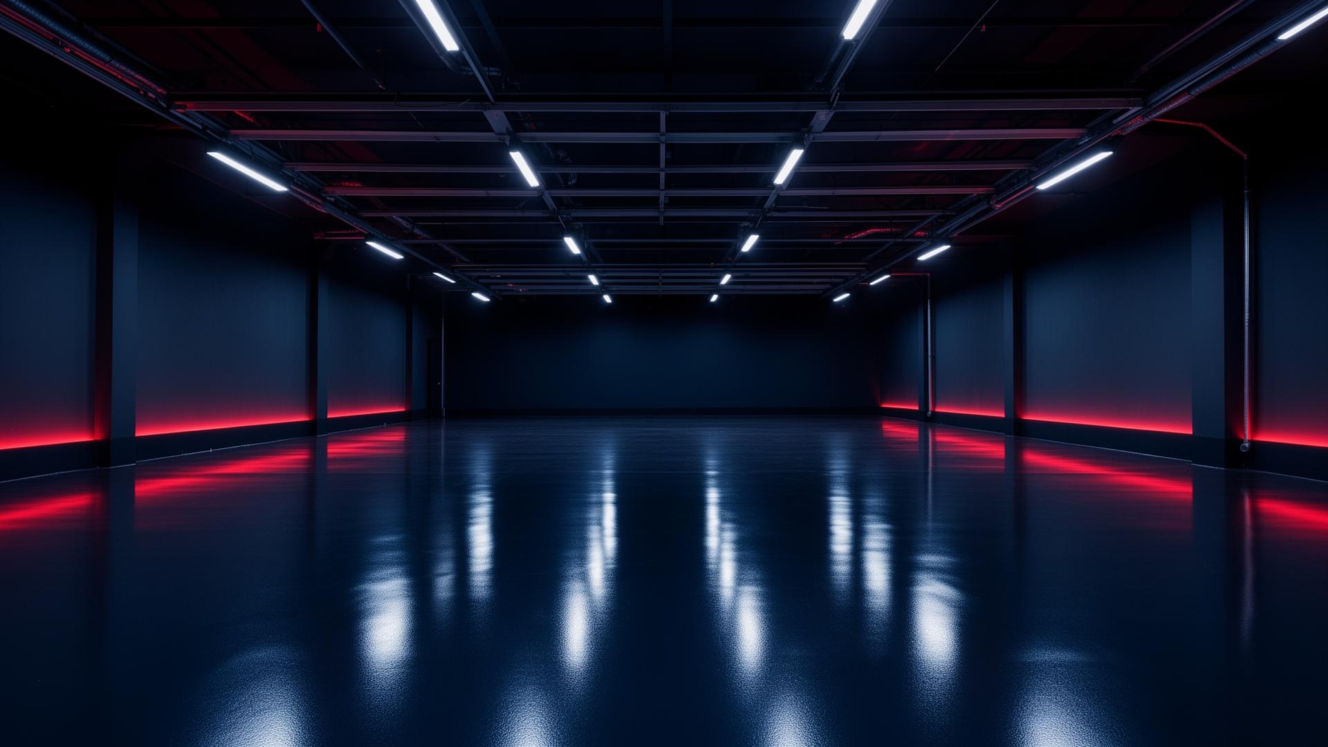 Polished epoxy floor in industrial facility